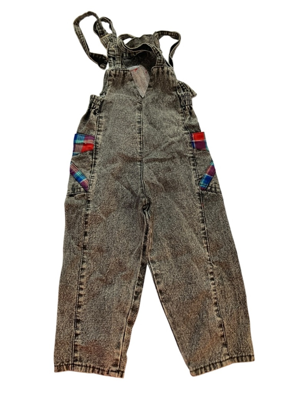 Vintage 80s Coca-Cola Toddler Overalls Acid Wash Plaid 2T - Picture 13 of 13